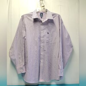 US Polo Assn Mens Striped Purple Shirt Button Up Size XL (17/17.5